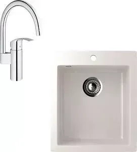 Мойка кухонная и смеситель EcoStone и смеситель ES-014 Grohe Eurosmart белая (ES-14-331, 33202002)