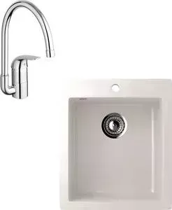 Мойка кухонная и смеситель EcoStone и смеситель ES-014 Grohe Euroeco белая (ES-14-331, 32752000)