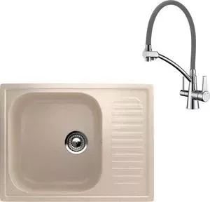 Мойка кухонная и смеситель EcoStone и смеситель ES-018 Lemark Comfort бежевая (ES-18-328, LM3071C-Gray)