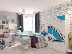 Кровать ABC-KING -классика La-Man с рисунком 190x90 без ящика голубой