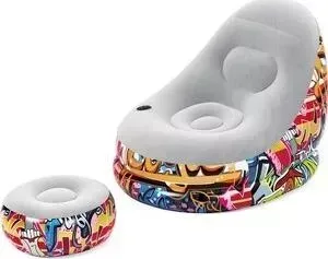 Надувное кресло BESTWAY 75076 BW Graffiti Comfort Cruiser 121x100x86 см с пуфиком 54х54х26 см