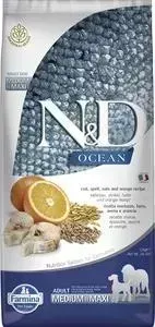 Сухой корм Farmina ND Adult Dog Meduim Maxi Ocean CodfishOrange с треской, спельтой, овсом и апельсином для собак средних и крупных пород 12кг: характ