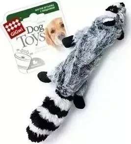 Игрушка GiGwi Dog Toys Squeaker шкурка енота с пластиковой бутылкой пищалка для собак (75270)