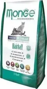 Сухой корм Monge Cat Hairball Rich in Chicken с курицей вывод шерсти из желудка для кошек 1,5кг