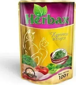 Пауч Herbax и Курочка в соусе с морской капустой для кошек 100г