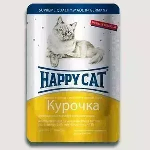 Пауч Happy Cat и Курочка нежные кусочки и ломтики в яичном соусе для взрослых кошек 100г (1002305)