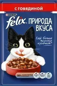 Пауч Felix и Природа Вкуса с говядиной для кошек 85г (12392208)