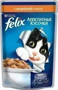 Пауч Felix и Аппетитные кусочки с индейкой в желе для кошек 85г (12318919)