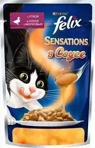 Пауч Felix и Sensations кусочки с уткой в соусе с морковью для кошек 85г (12318967)