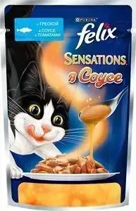 Пауч Felix и Sensations кусочки с треской в соусе с томатами для кошек 85г (12318966)