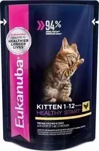 Пауч Eukanuba и Kitten Healthy Star with Chicken с курицей мясные кусочки в соусе для котят 85г