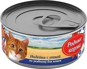 Корм Родные Корма Консервы Родные а Индейка с уткой по-уездному для кошек 100г