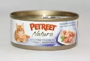 Консервы Petreet Natura кусочки розового тунца с макрелью для кошек 70г