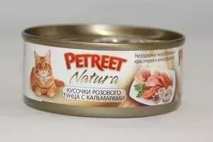 Консервы Petreet Natura кусочки розового тунца с кальмарами для кошек 70г