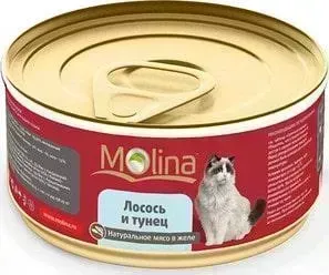 Консервы Molina Натурально мясо в желе лосось и тунец для кошек 80г (0986)