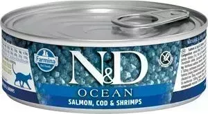 Консервы Farmina ND Adult Cat Ocean Salmon, Cod Shrimp с лососем, треской и креветками для взрослых кошек 80г
