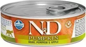 Консервы Farmina ND Adult Cat GF Pumpkin Boar, Pumpkin Apple беззерновой c мясом кабана, тыквой и яблоком для взрослых кошек 80г