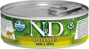 Консервы Farmina ND Adult Cat GF Boar Apple беззерновой с мясом кабана и яблоком для взрослых кошек 80г