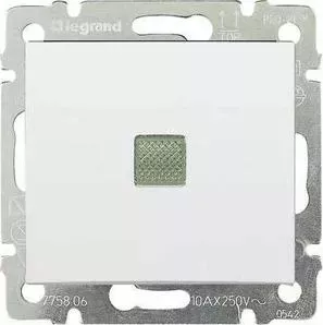 Выключатель одноклавишный Legrand СП Valena 10А IP31 с зел. инд. белый (774410)