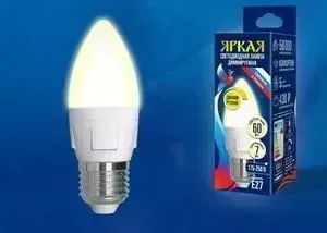 Светодиодная диммируемая лампа UNIEL LED-C37 7W/3000K/E27/FR/DIM PLP01WH
