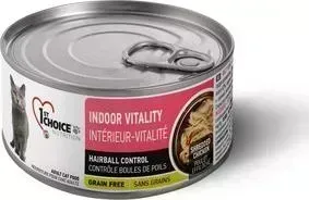 Консервы 1-ST CHOICE Adult Cat Indoor Vitality Hairball Control Grain Free Shredded Chicken с курицей вывод шерсти для кошек 85г (102.6.022): характер