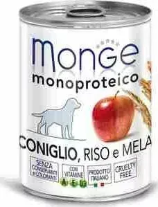 Консервы Monge Dog Monoproteico Fruits Pate Rabbit, Rice Apple паштет из кролика с рисом и яблоками для собак 400г