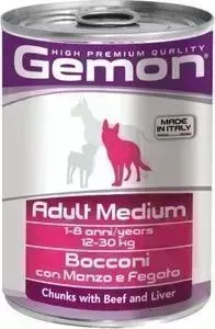 Консервы Gemon Dog Adult Medium Chunks with Beef and Liver с говядиной и печенью для собак средних пород 415г