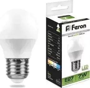 Лампа светодиодная FERON LB-95 25482 E27 7W 4000K Шар Матовая