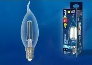 Филаментная светодиодная лампа UNIEL LED-C35-9W/3000K/E27/CL PLS02WH
