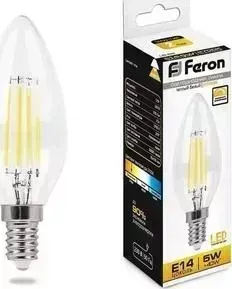 Лампа светодиодная FERON филаментная диммируемая LB-68 25651 E14 5W 2700K Свеча Прозрачная