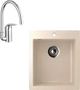 Мойка кухонная и смеситель EcoStone и смеситель ES-014 Grohe Euroeco бежевая (ES-14-328, 32752000)