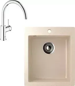 Мойка кухонная и смеситель EcoStone и смеситель ES-014 Grohe BauClassic бежевая (ES-14-328, 31234000)