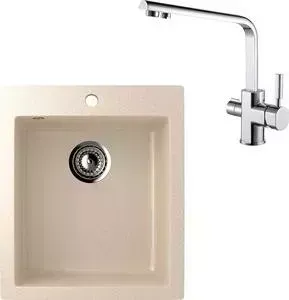 Мойка кухонная и смеситель EcoStone и смеситель ES-014 Kaiser Decor бежевая (ES-14-328, 40144)