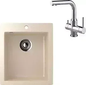 Мойка кухонная и смеситель EcoStone и смеситель ES-014 Lemark Comfort бежевая (ES-14-328, LM3061C)