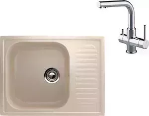 Мойка кухонная и смеситель EcoStone и смеситель ES-018 Lemark Comfort бежевая (ES-18-328, LM3061C)
