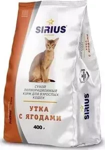 Сухой корм SIRIUS утка с ягодами для взрослых кошек 400г