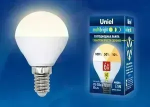 Лампа светодиодная UNIEL LED-G45-6W/WW/E14/FR/MB PLM11WH