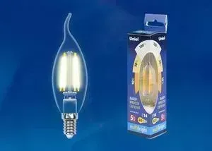 Лампа светодиодная UNIEL филаментная LED-CW35-5W/WW/E14/CL/MB GLM10TR