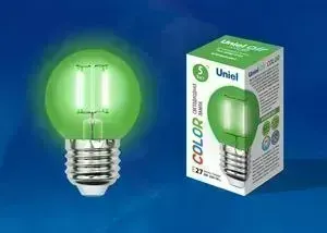 Лампа светодиодная UNIEL филаментная LED-G45-5W/GREEN/E27 GLA02GR