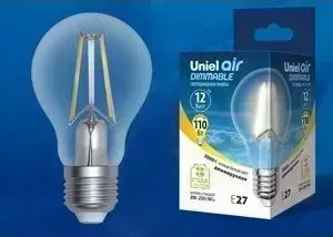 Филаментная диммируемая светодиодная лампа UNIEL LED-A60-12W/3000K/E27/CL/DIM GLA01TR