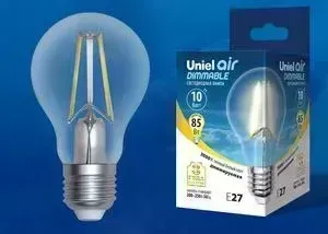 Филаментная диммируемая светодиодная лампа UNIEL LED-A60-10W/3000K/E27/CL/DIM GLA01TR