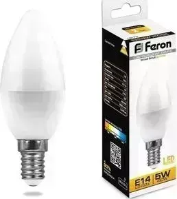 Лампа светодиодная FERON LB-72 25400 E14 5W 2700K Свеча Матовая