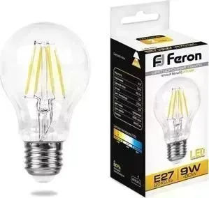 Лампа светодиодная FERON филаментная LB-63 25631 E27 9W 2700K Шар Прозрачная