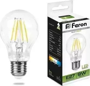 Лампа светодиодная FERON филаментная LB-63 25632 E27 9W 4000K Шар Прозрачная