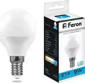 Лампа светодиодная FERON LB-550 25803 E14 9W 6400K Шар Матовая