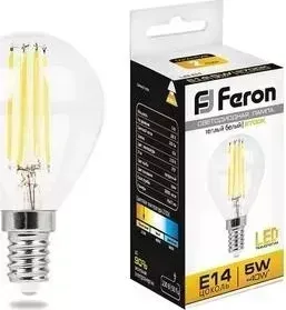 Лампа светодиодная FERON филаментная LB-61 25578 E14 5W 2700K Шар Прозрачная