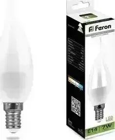 Лампа светодиодная FERON LB-97 25761 E14 7W 4000K Свеча на ветру Матовая