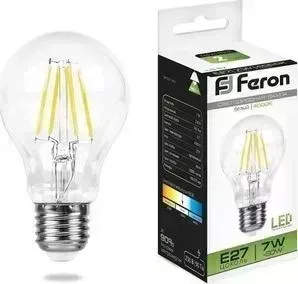 Лампа светодиодная FERON филаментная LB-57 25570 E27 7W 4000K Шар Прозрачная