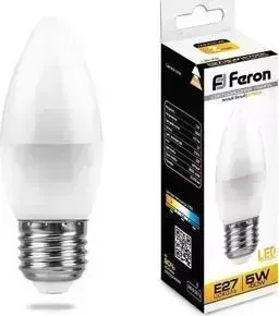 Лампа светодиодная FERON LB-72 25764 E27 5W 2700K Свеча Матовая