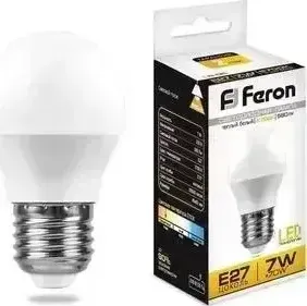 Лампа светодиодная FERON LB-95 25481 E27 7W 2700K Шар Матовая
